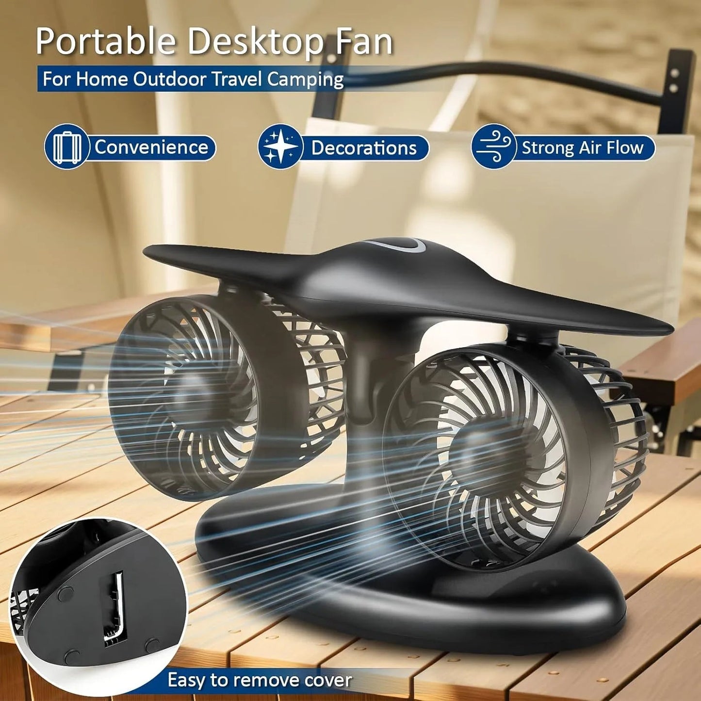 3-speed 90° rotating silent cooling desk fan