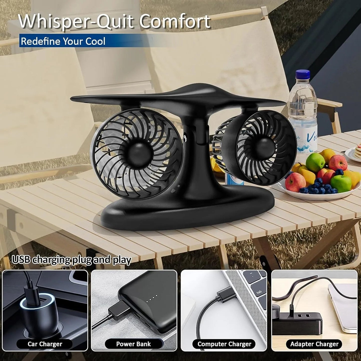 3-speed 90° rotating silent cooling desk fan