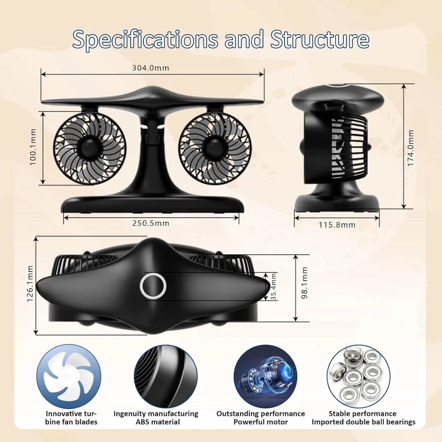 3-speed 90° rotating silent cooling desk fan